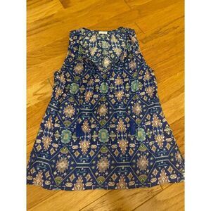 Ecru women's Sleeveless Geometric Print silk blend v-neck Top size Small